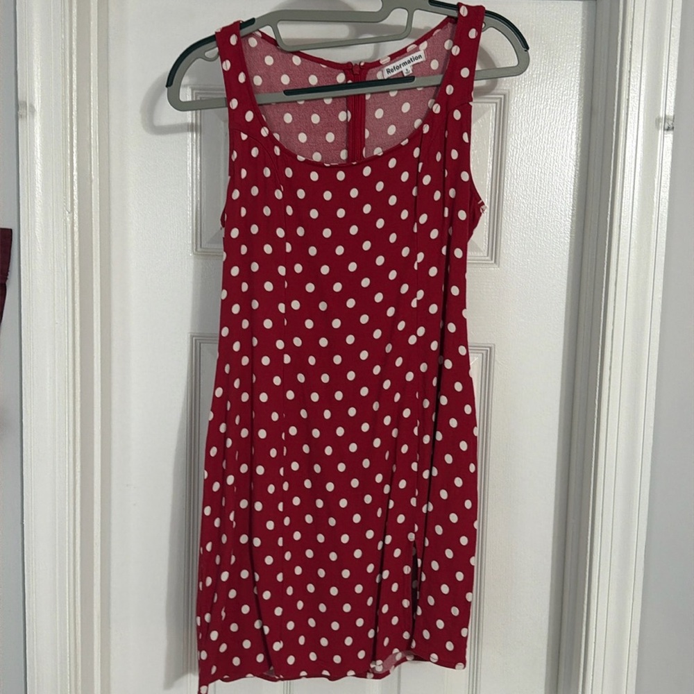Reformation Red Polka Dot Mini Dress - Picture 2 of 7